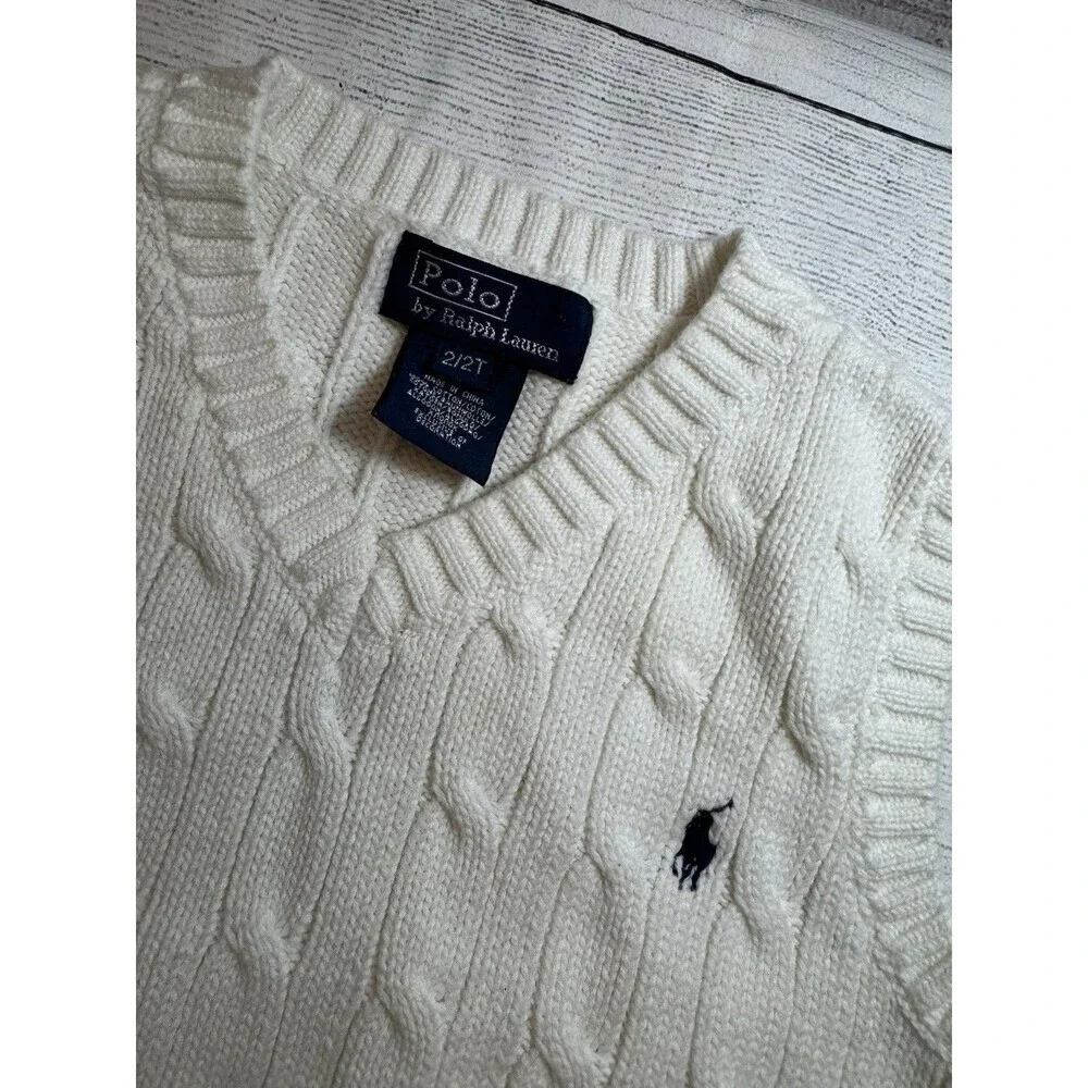 Ralph Lauren Polo Vest Boys Cable Knit V Neck Casual Sleeveless Size 2T